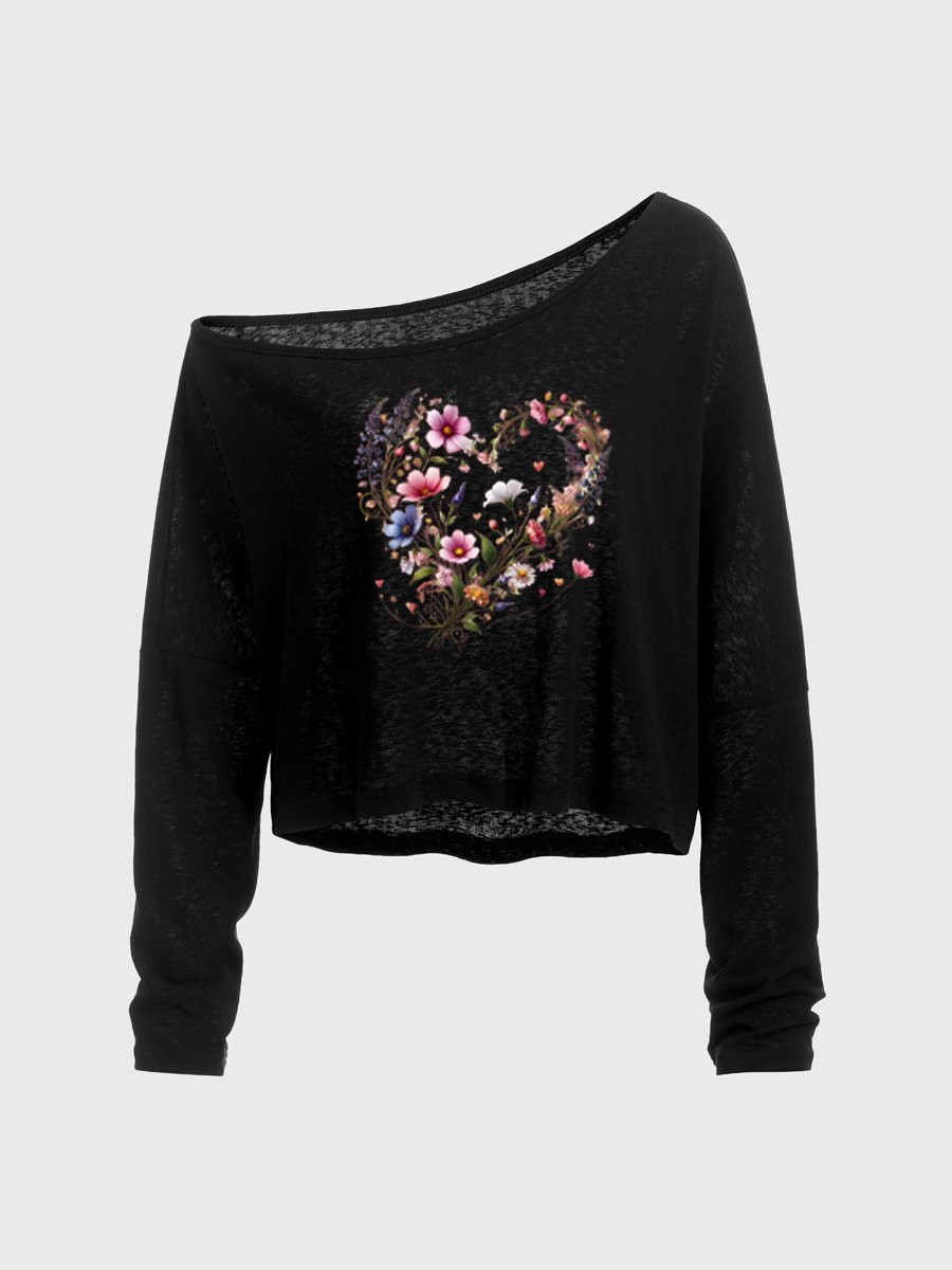 Aesthetic Floral Off The Shoulder Sweatshirt