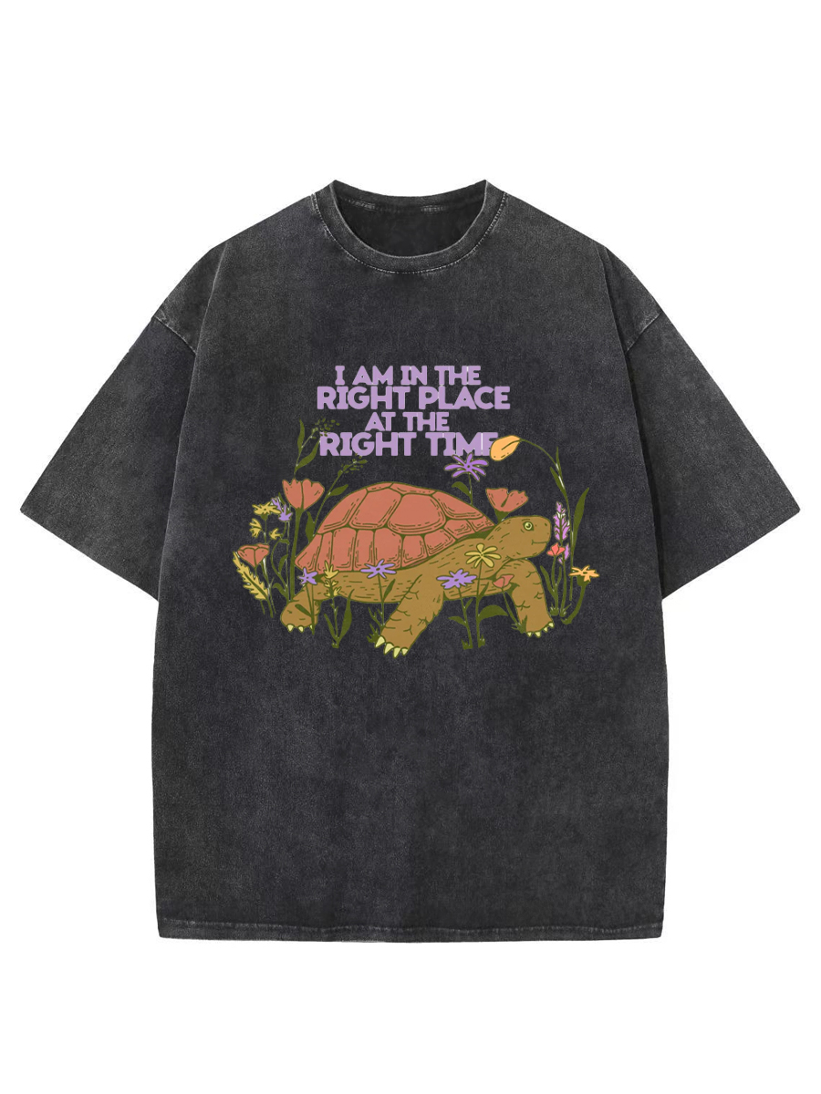 Vintage I Am In The Right Place At The Right Time Washed T-Shirt