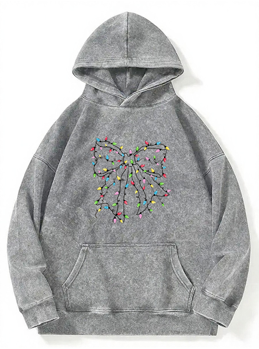 Vintage Christmas Lights Coquette Bow Washed Hoodie