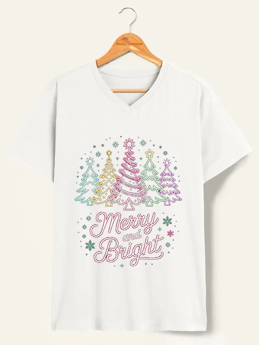 Vintage Merry And Bright V-Neck Tee