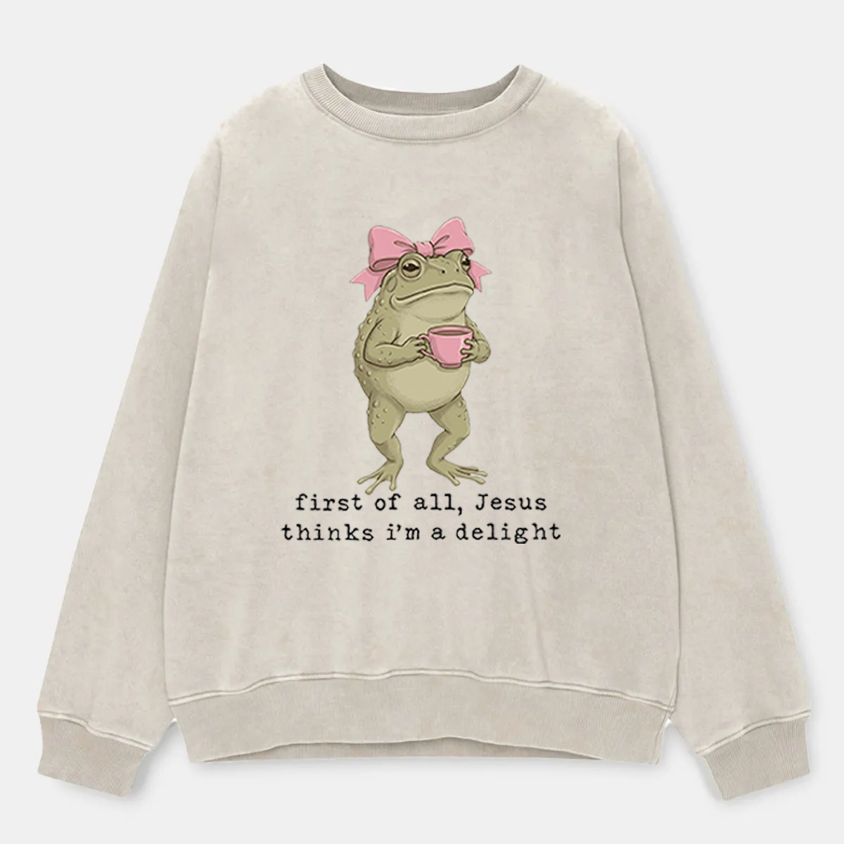 Vintage Jesus Thinks I'M A Delight Christian Frog Wasted Washed Sweatshirt