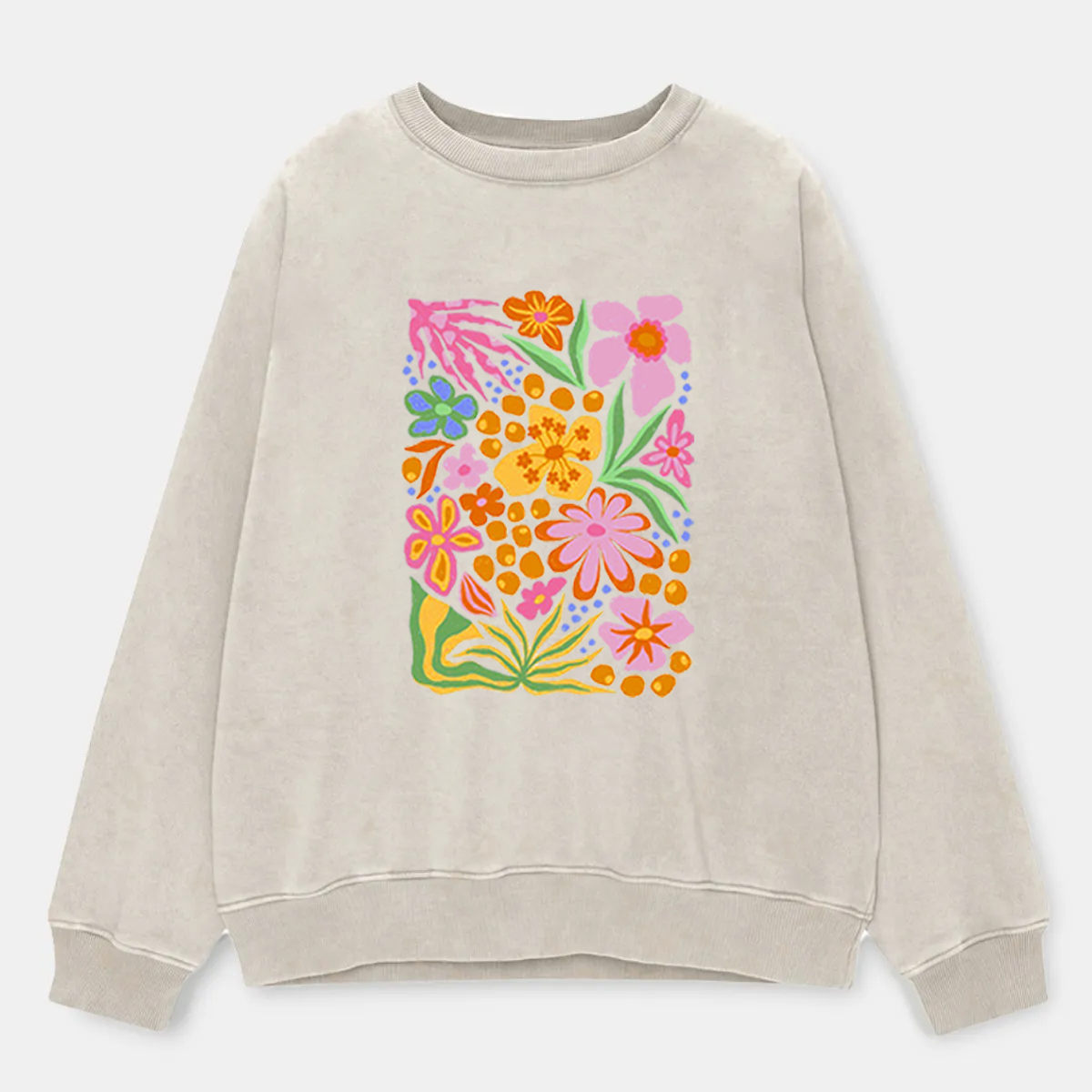 Vintage Bright Tropical Cutout Floral Wasted Washed Sweatshirt