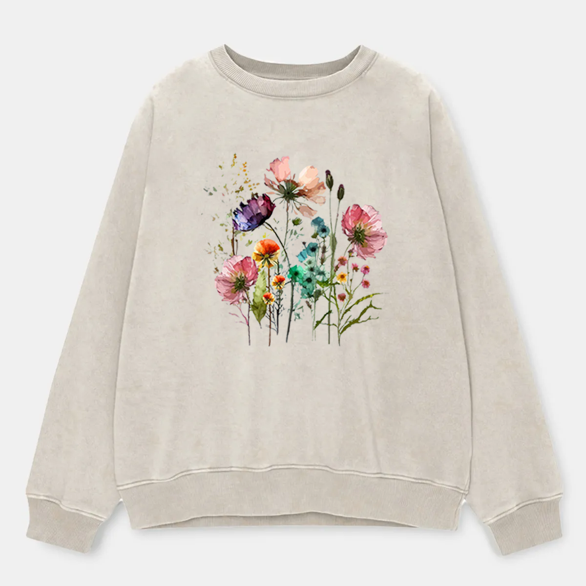 Vintage Boho Cottagecore Floral Wasted Washed Sweatshirt