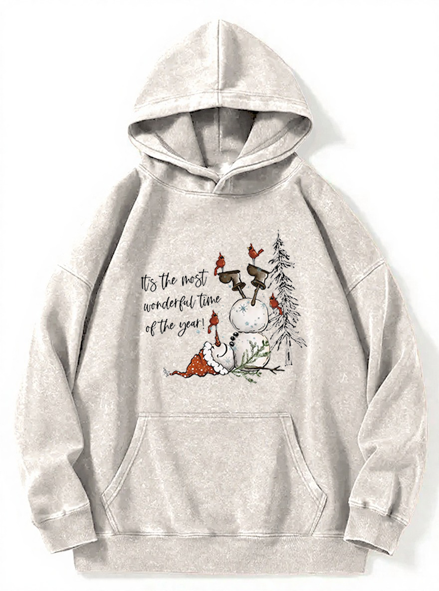 Vintage It'S The Most Wonderful Time Of The Year Cute Snowman Washed Hoodie