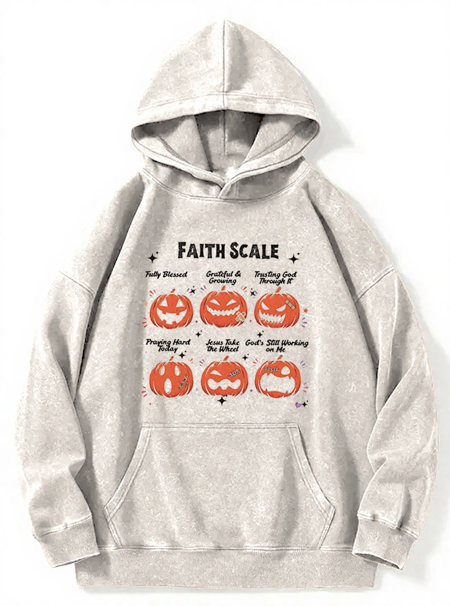Vintage Funny Faith Scale Pumpkin Washed Hoodie