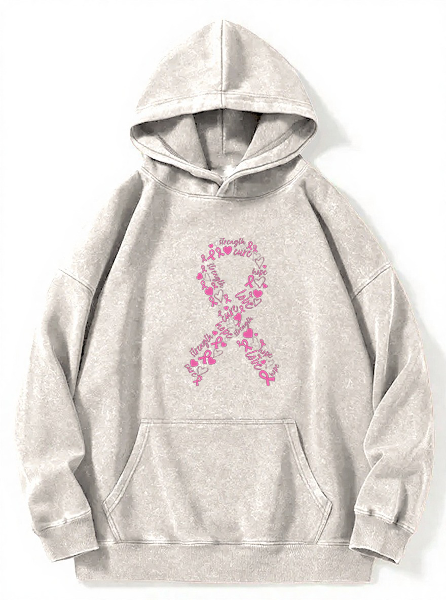 Vintage Pink Ribbon Breast Cancer Awareness Washed Hoodie