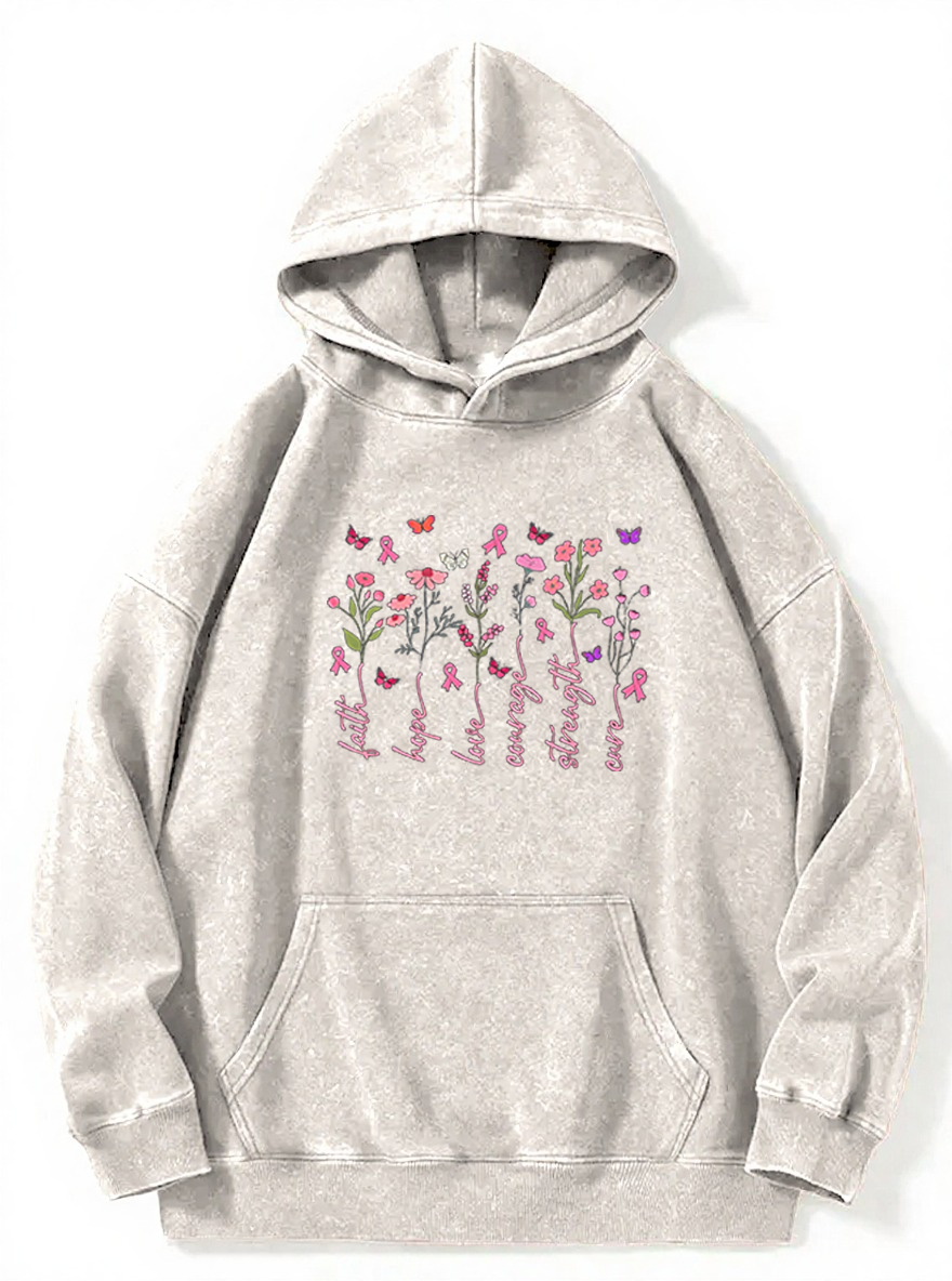 Vintage Faith Hope Love Courage Strength Cure Washed Hoodie