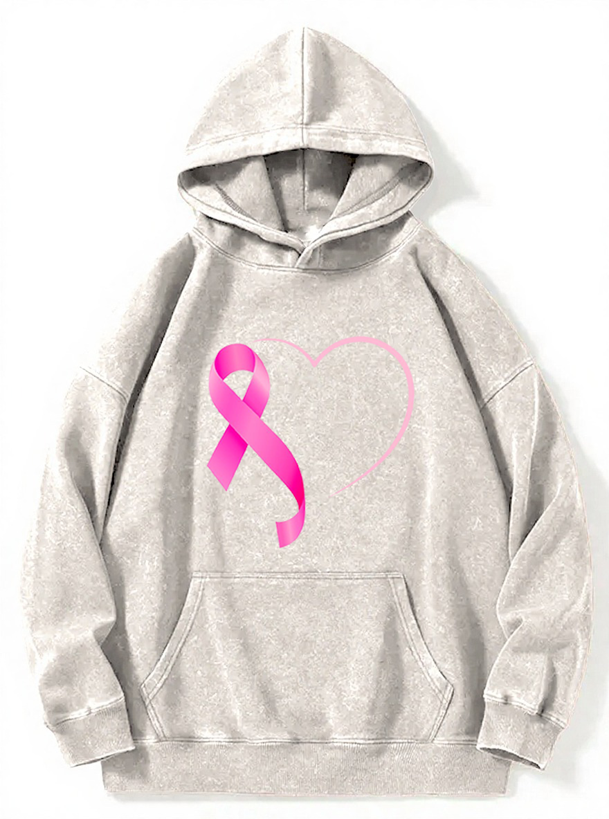 Vintage Pink Heart And Ribbon Washed Hoodie