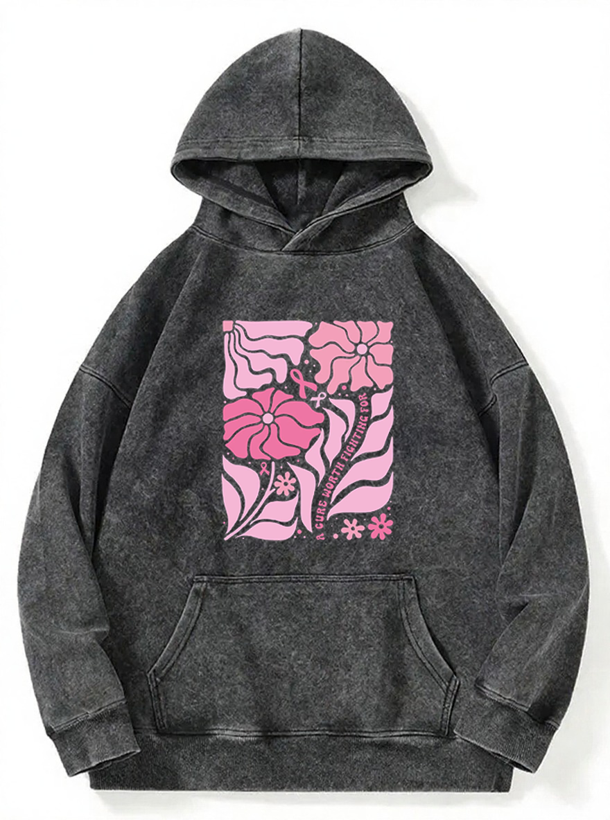 Vintage Boho Floral Breast Cancer Awareness Washed Hoodie