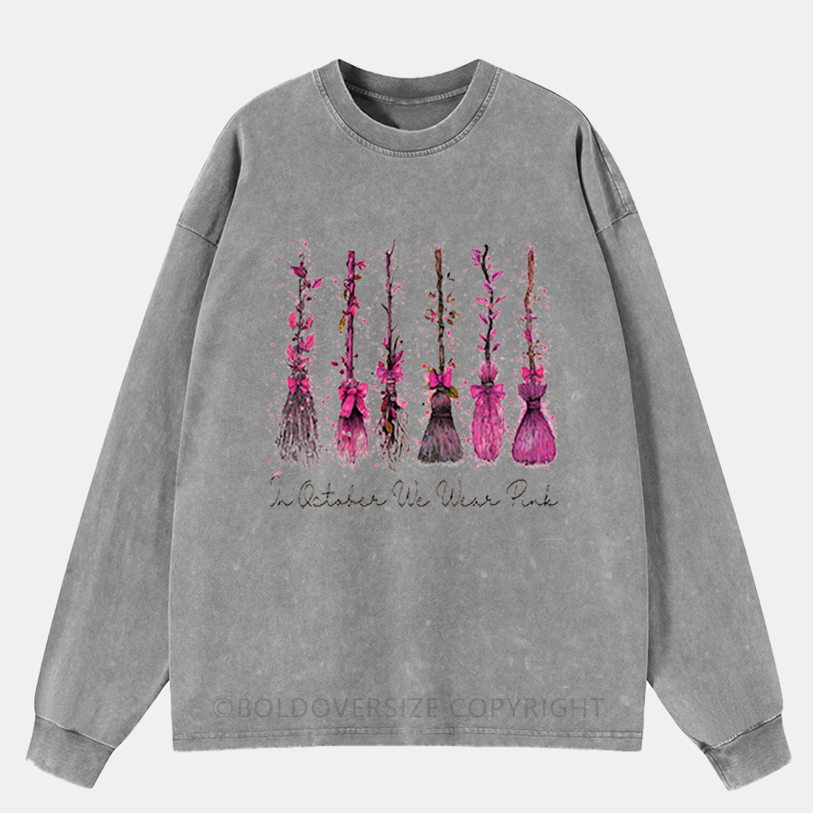 Vintage In October We Wear Pink Washed Long Sleeve Shirt