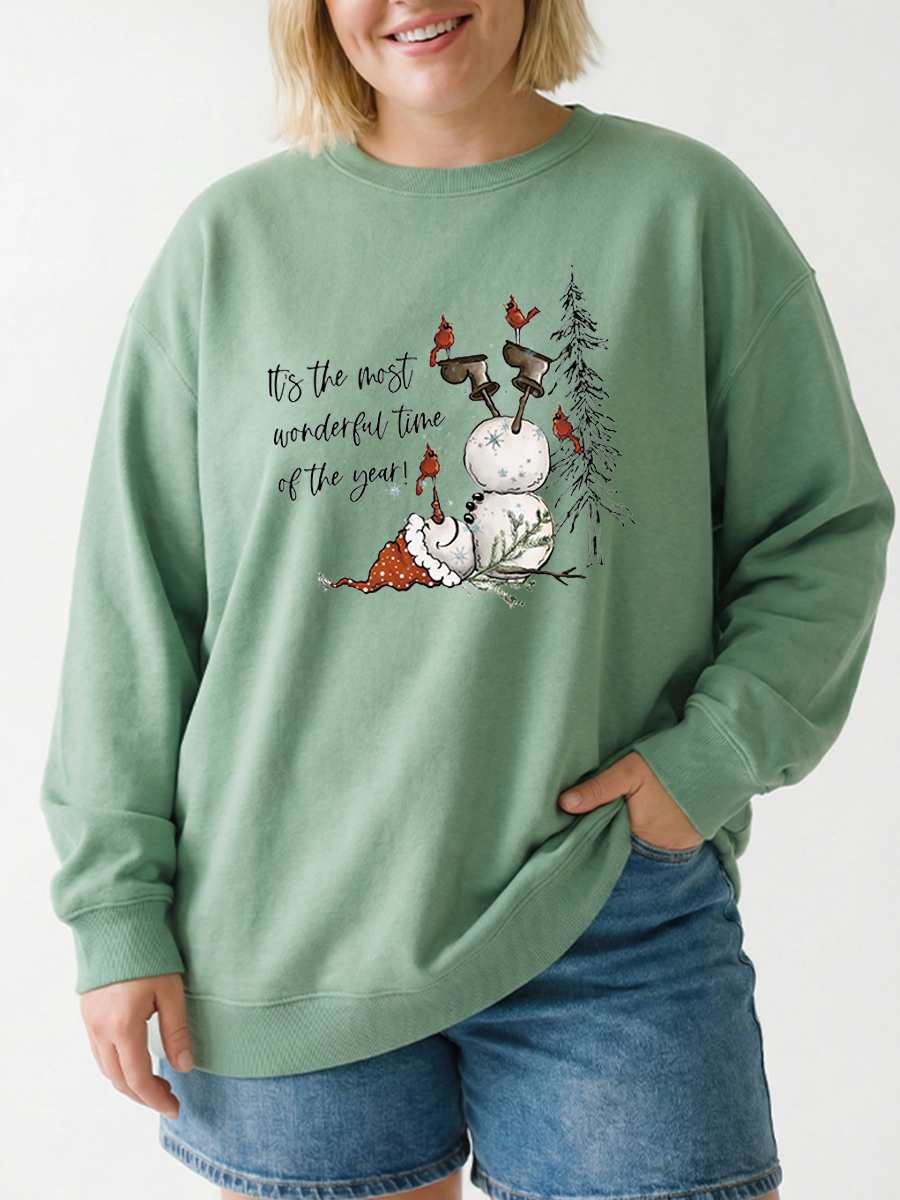Vintage It'S The Most Wonderful Time Of The Year Cute Snowman Graphic Sweatshirt