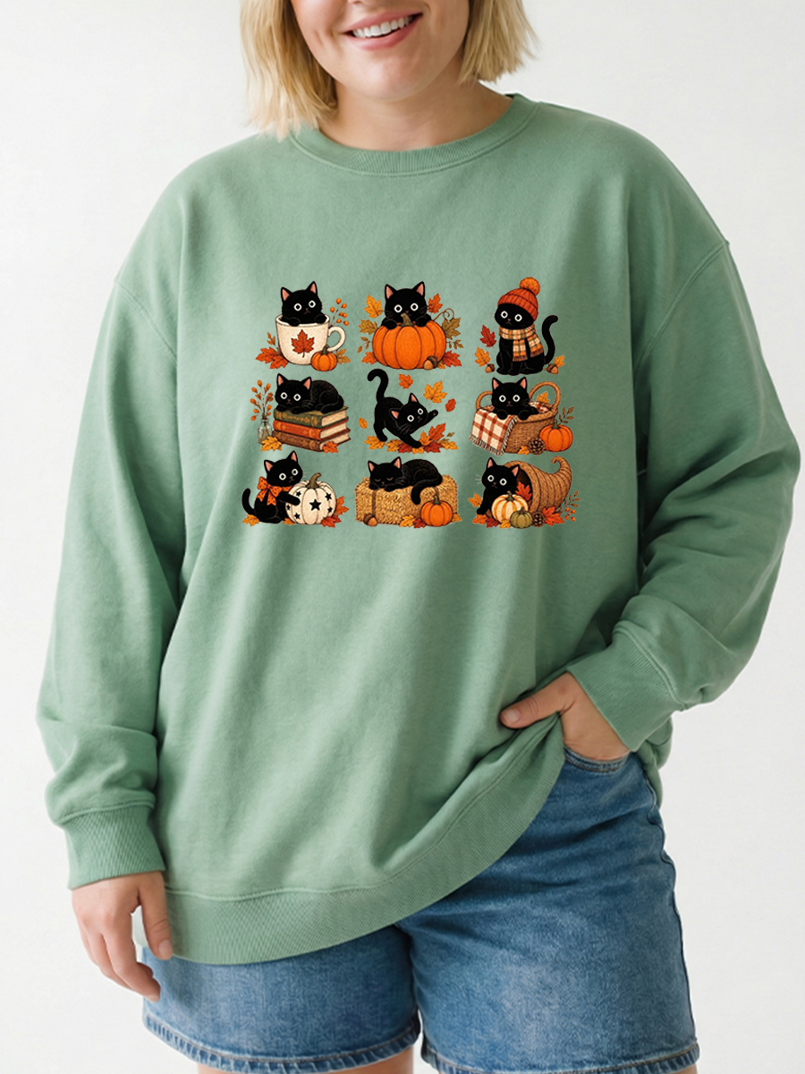 Vintage Fall Cat Graphic Sweatshirt