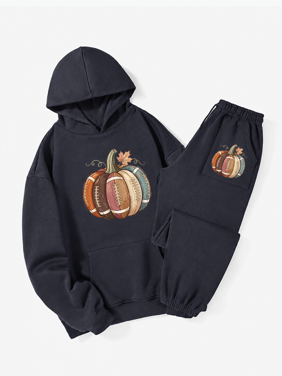 Vintage Football Fall Pumpkin Hoodie Suit