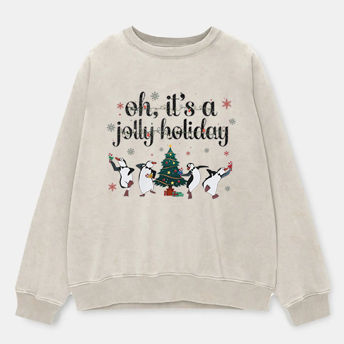 Vintage Oh It'S A Jolly Holiday Santa Penguins Christmas Light Washed Sweatshirt