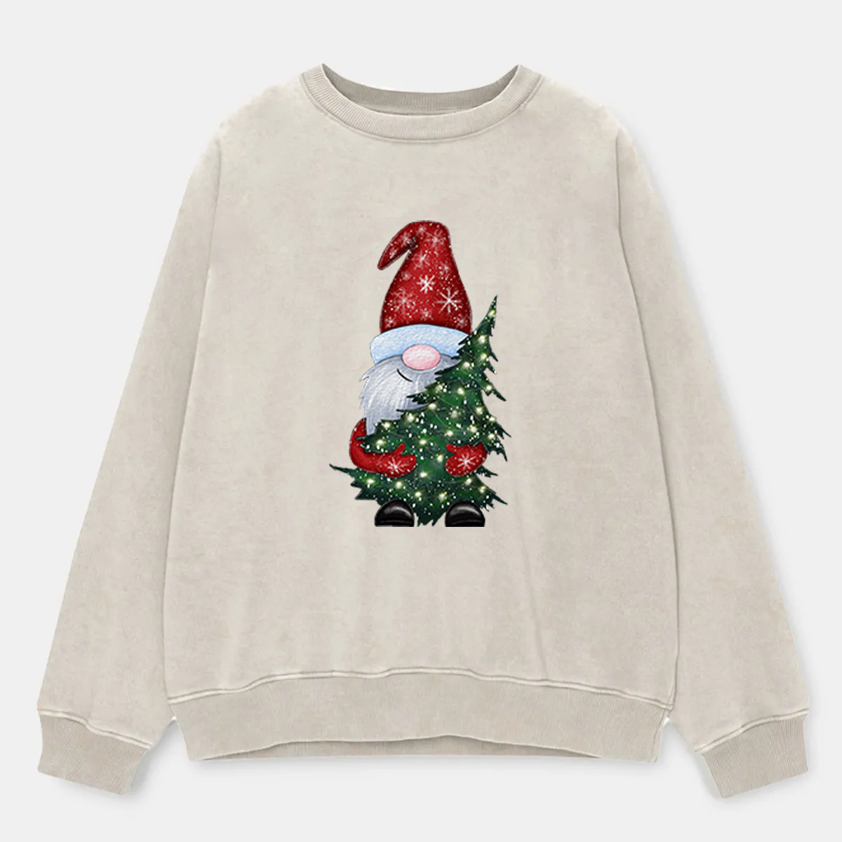 Vintage Chritmas Gnome With Tree Washed Sweatshirt
