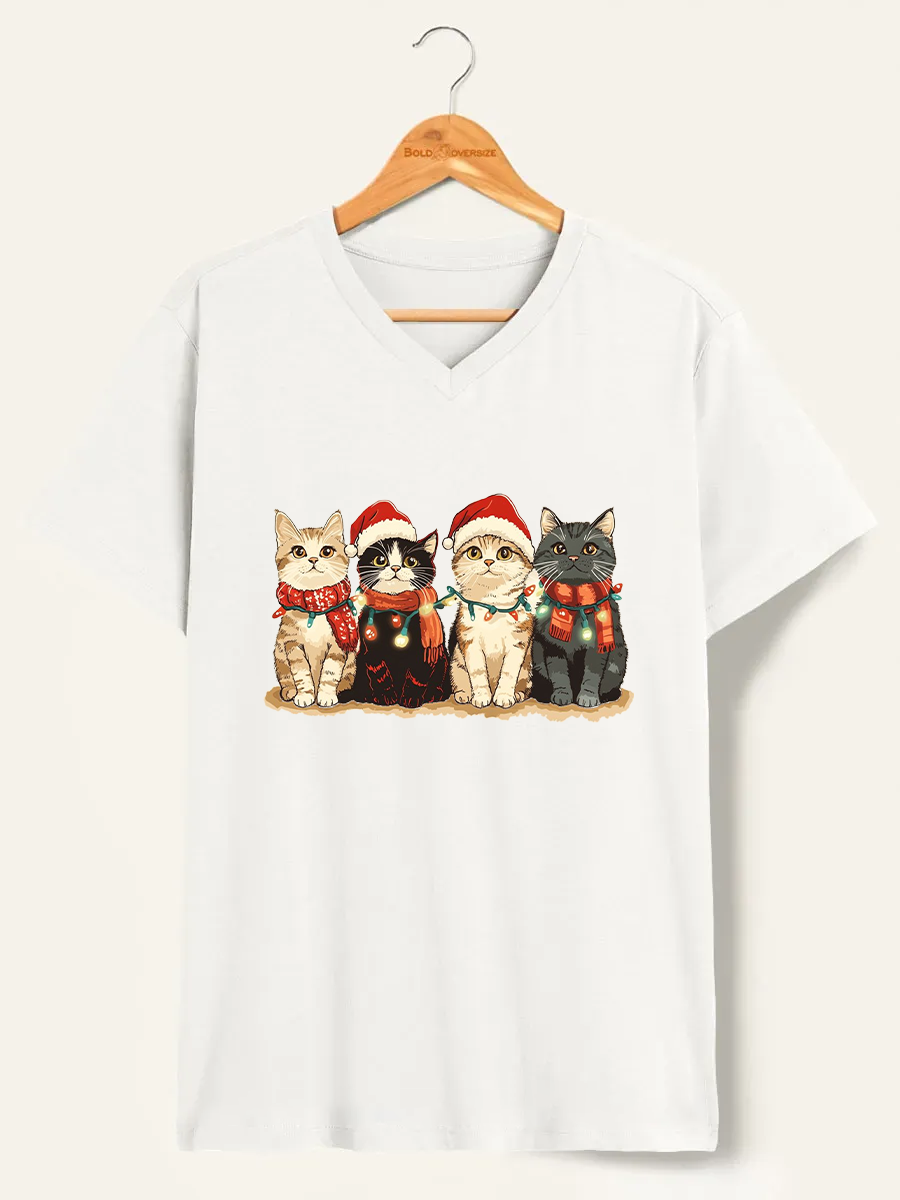 Vintage Red Bow Christmas Tree V-Neck Tee