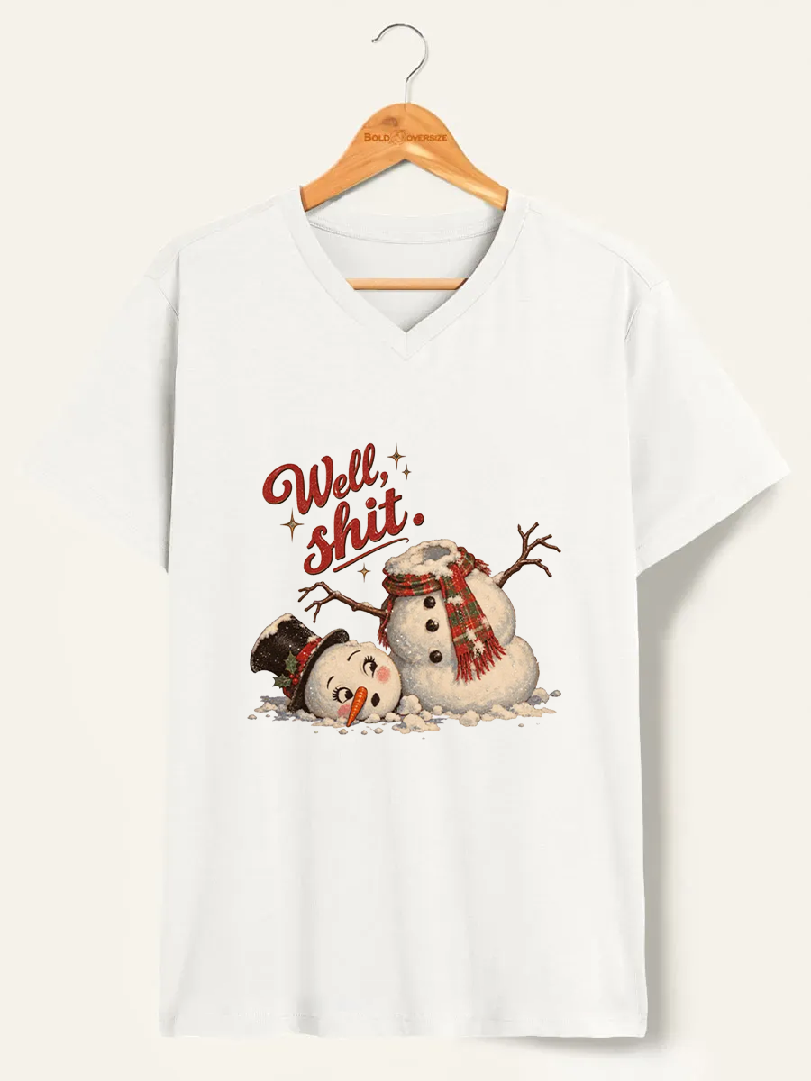 Vintage Well Shit Snowman V-Neck Tee