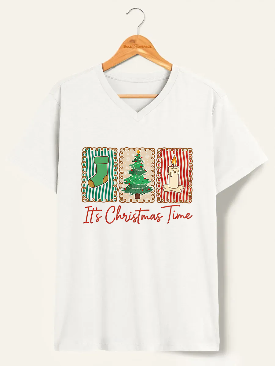 Vintage Cozy Christmas Time V-Neck Tee