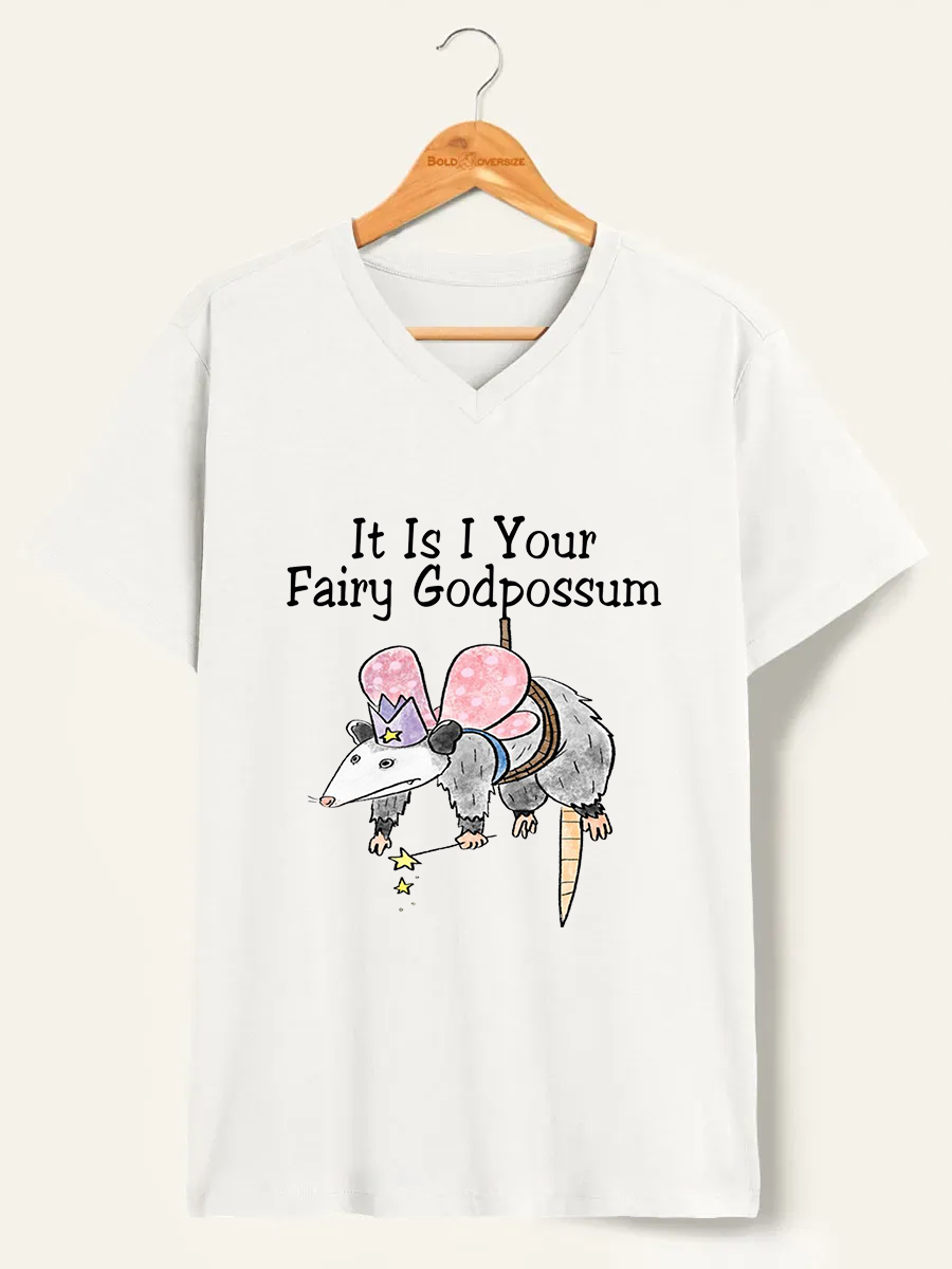 Vintage It Is I Your Fairy Godpossum V-Neck Tee