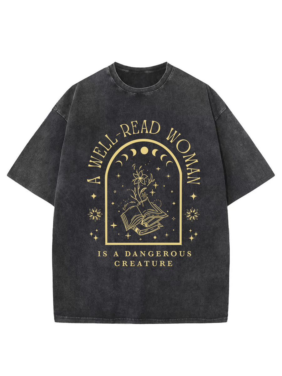 Vintage A Well Read Woman Bookish Washed T-Shirt