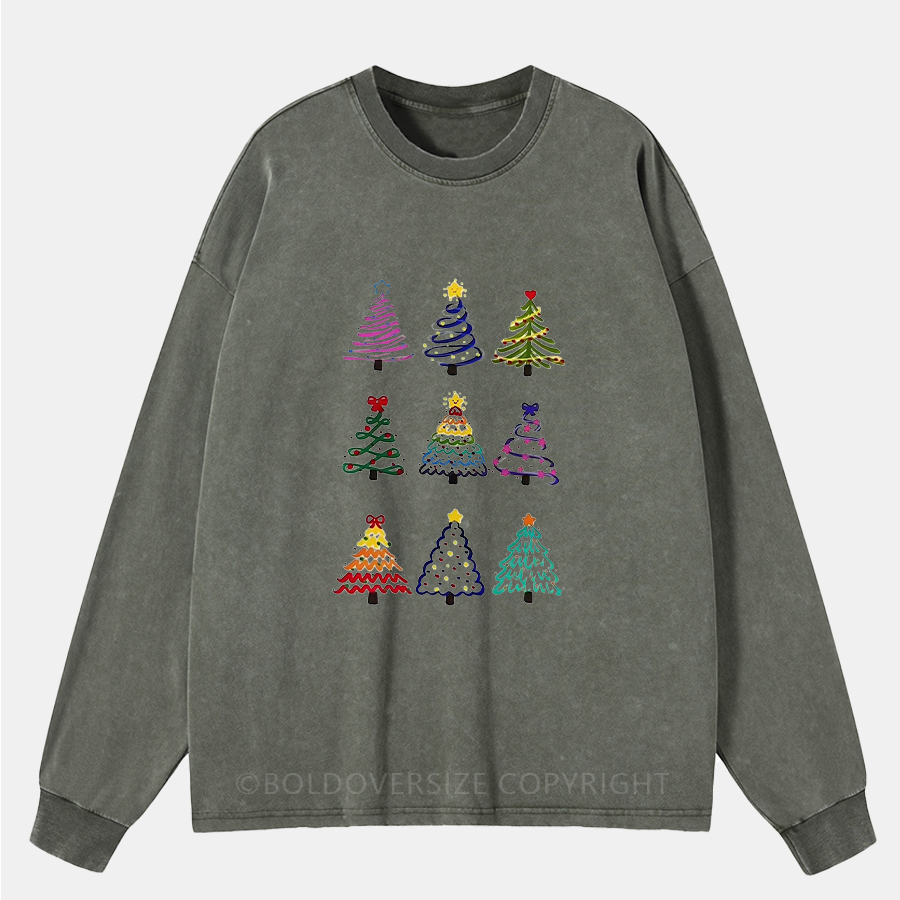 Vintage Christmas Tree Washed Long Sleeve Shirt