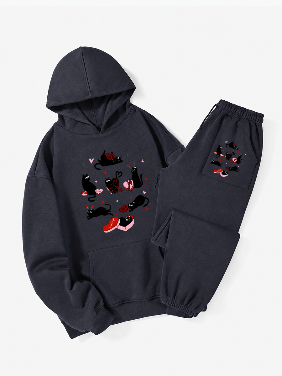 Vintage Black Cat Valentine’S Day Hoodie Suit