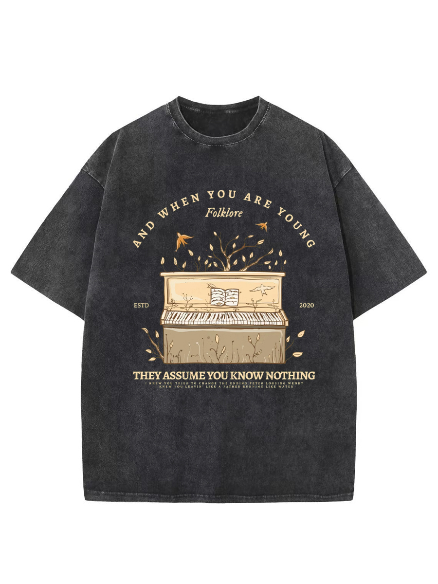 Vintage Piano Covered With Branches Washed T-Shirt