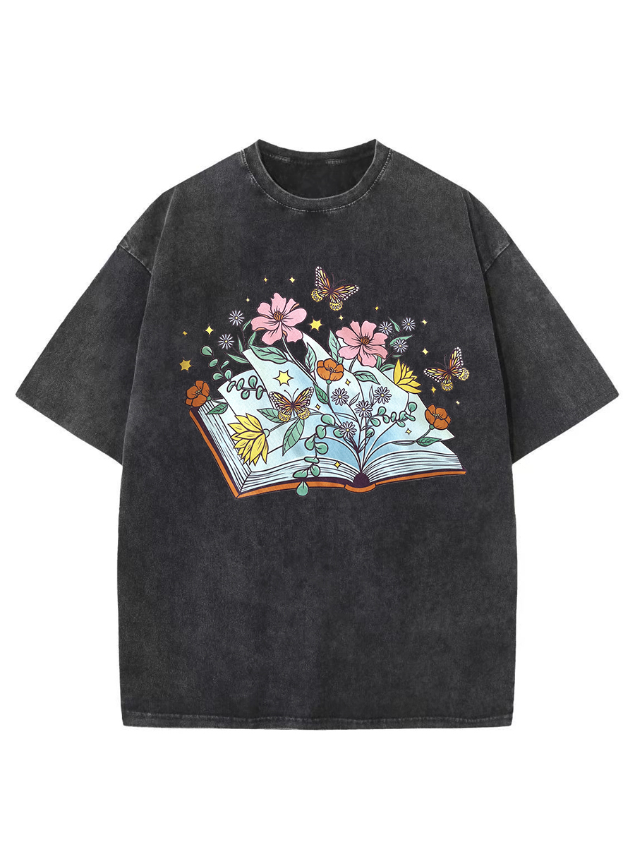 Vintage Butterfly Book Washed T-Shirt
