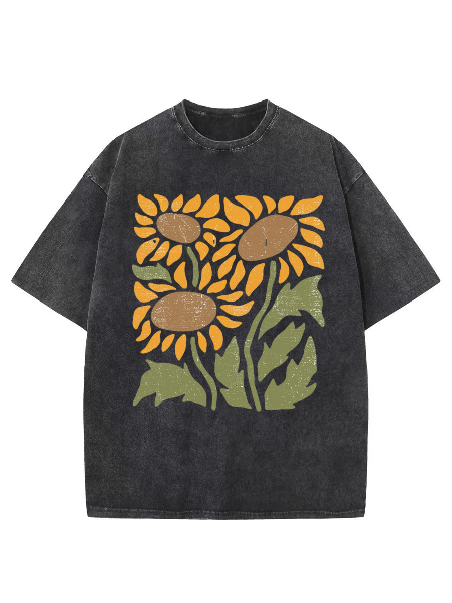 Vintage Boho Sunflower Washed T-Shirt