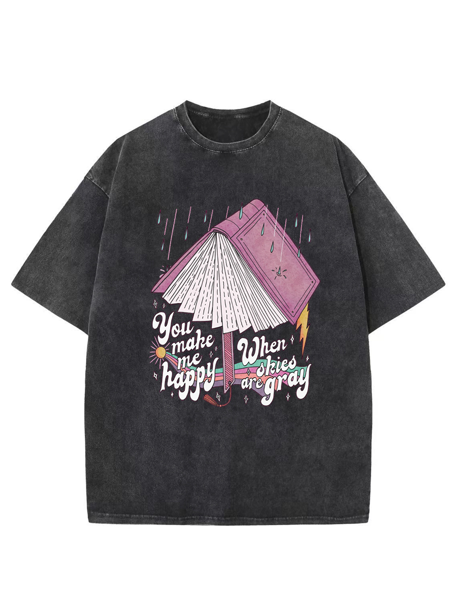 Vintage Book Umbrella Washed T-Shirt