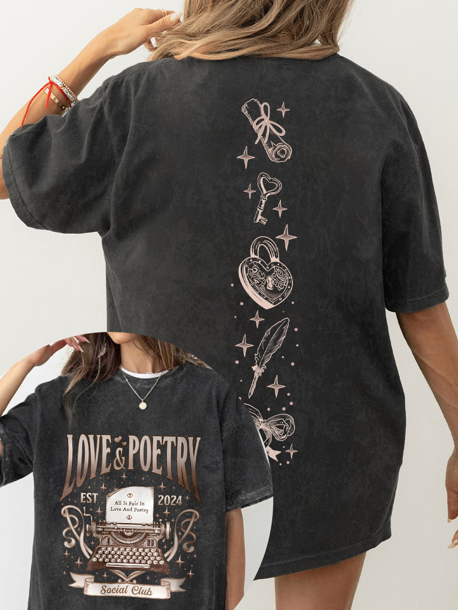 Vintage Love And Poetry Social Club Washed T-Shirt