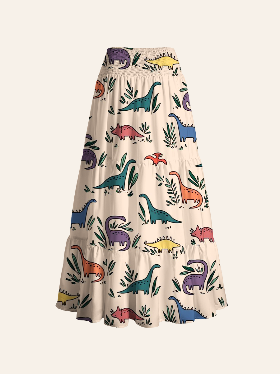 Cartoon Dino & Plants Convertible Maxi Skirts