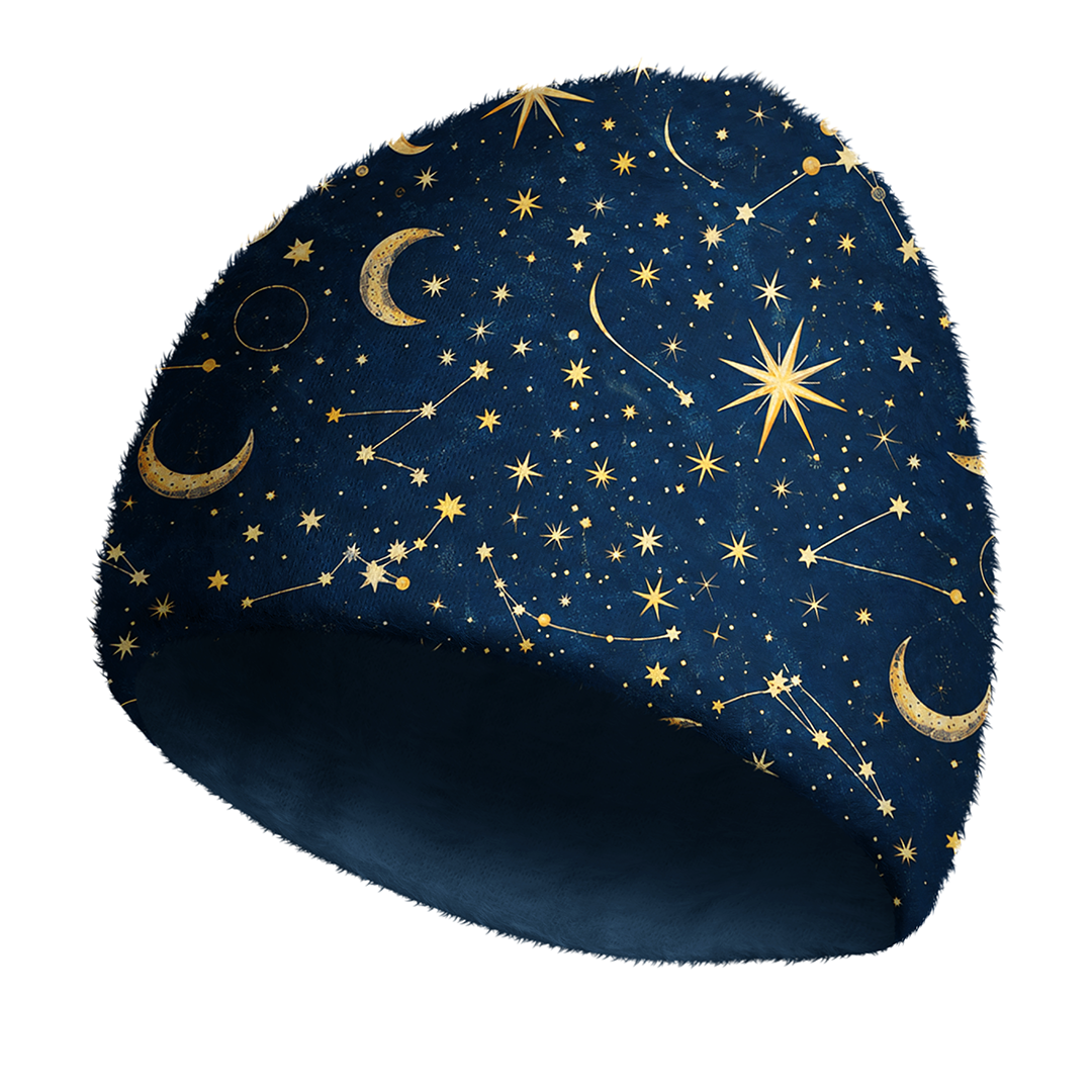 Golden Star Moon Constellation Cozy Fuzzy Beanie