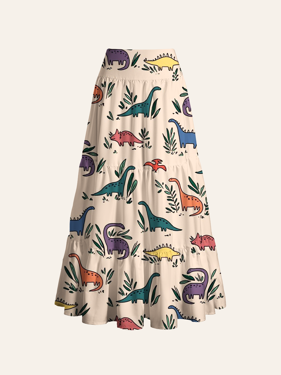 Cartoon Dino & Plants Convertible Maxi Skirts