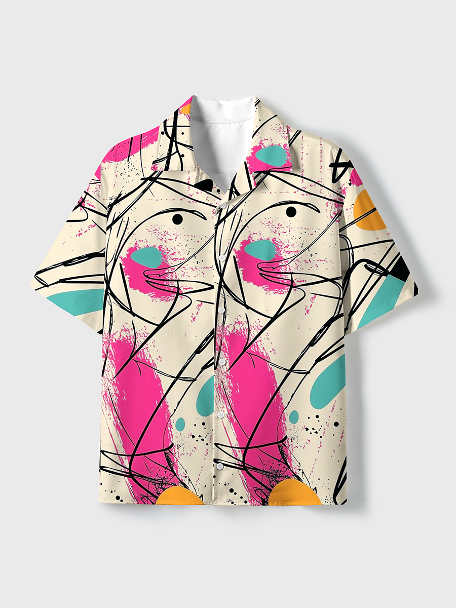 Abstract Urban Art Unisex Hawaiian Beach Set Camp Collar Shirt And Shorts For Casual Summer Vacation