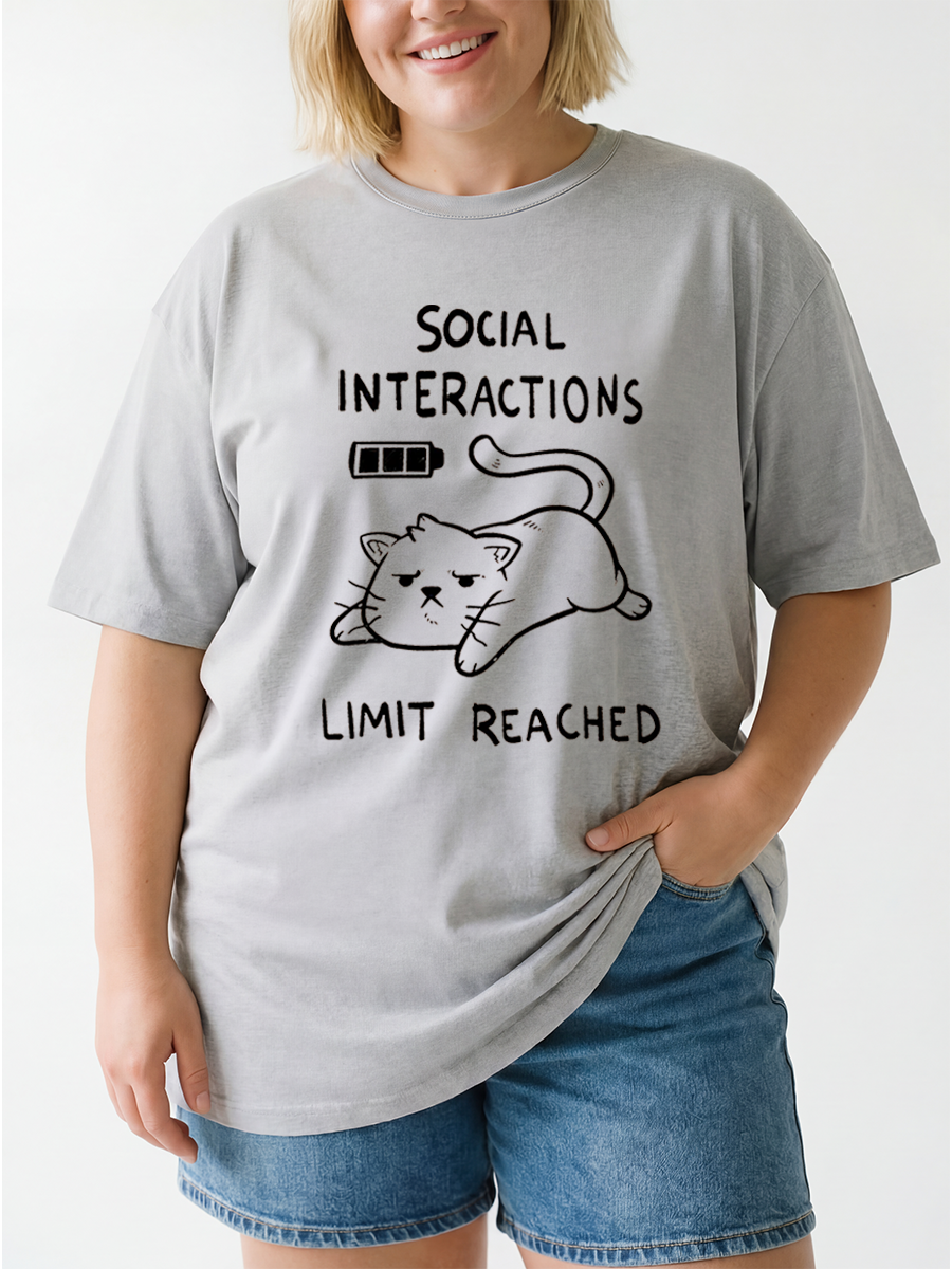 Vintage Social Interactions Limit Reached Cat Oversize Graphic Tee