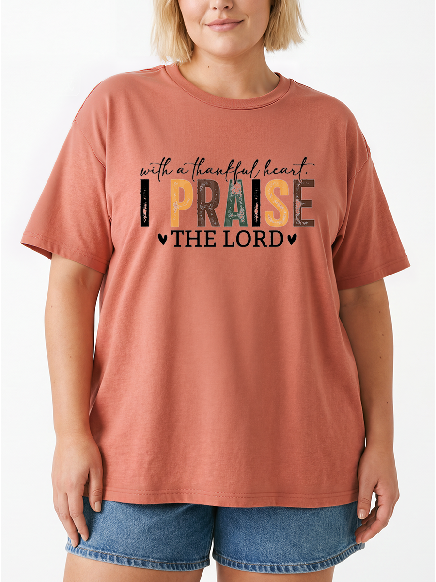 Vintage With A Thankful Heart, I Praise The Lord. Oversize Graphic Tee