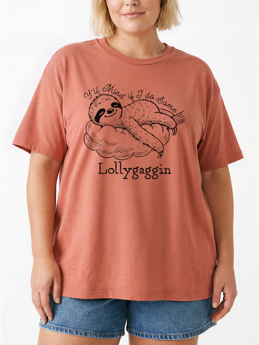 Vintage Y'Ll Mind If I Do Some Lollygaggin Sloth Oversize Graphic Tee