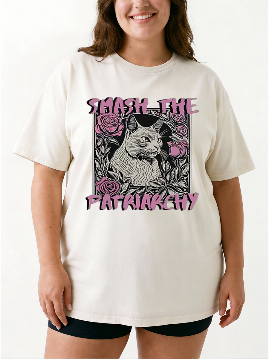 Vintage Smash The Patriarchy Cat Oversize Graphic Tee
