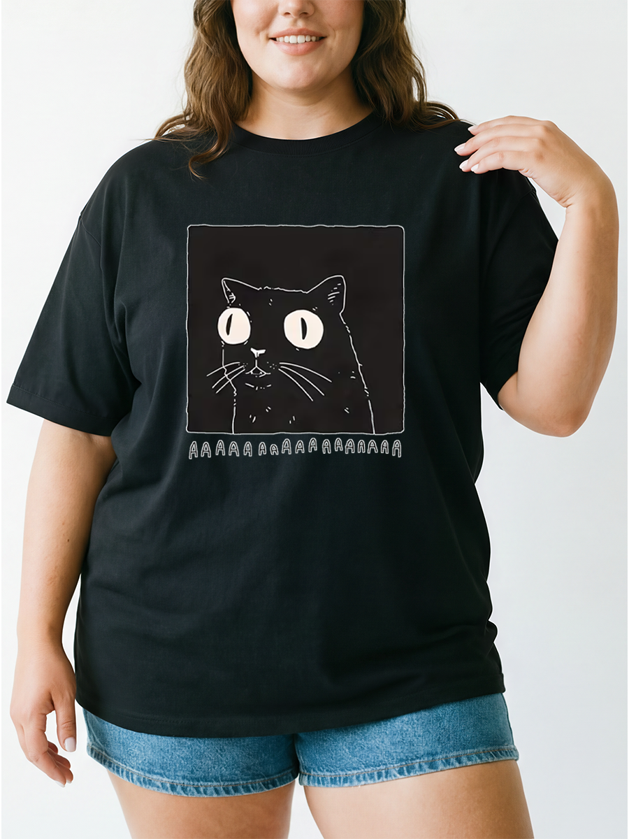 Vintage Black Cat Oversize Graphic Tee