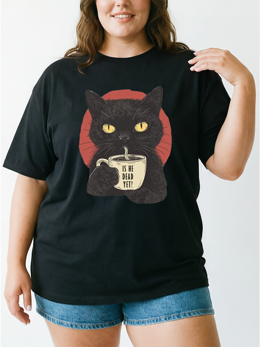 Vintage Subtle Resist Cat Oversize Graphic Tee