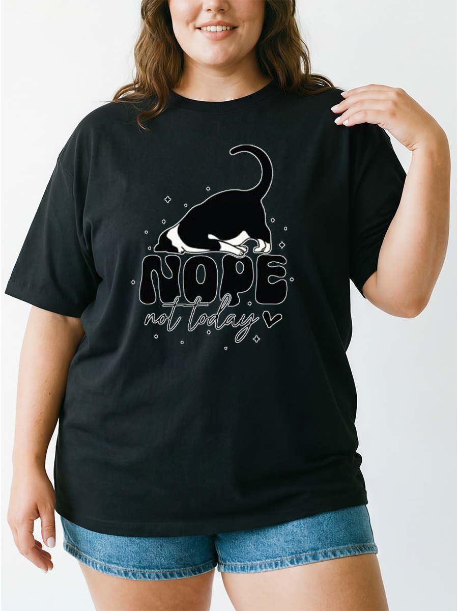 Vintage Nope Not Today Cat Oversize Graphic Tee