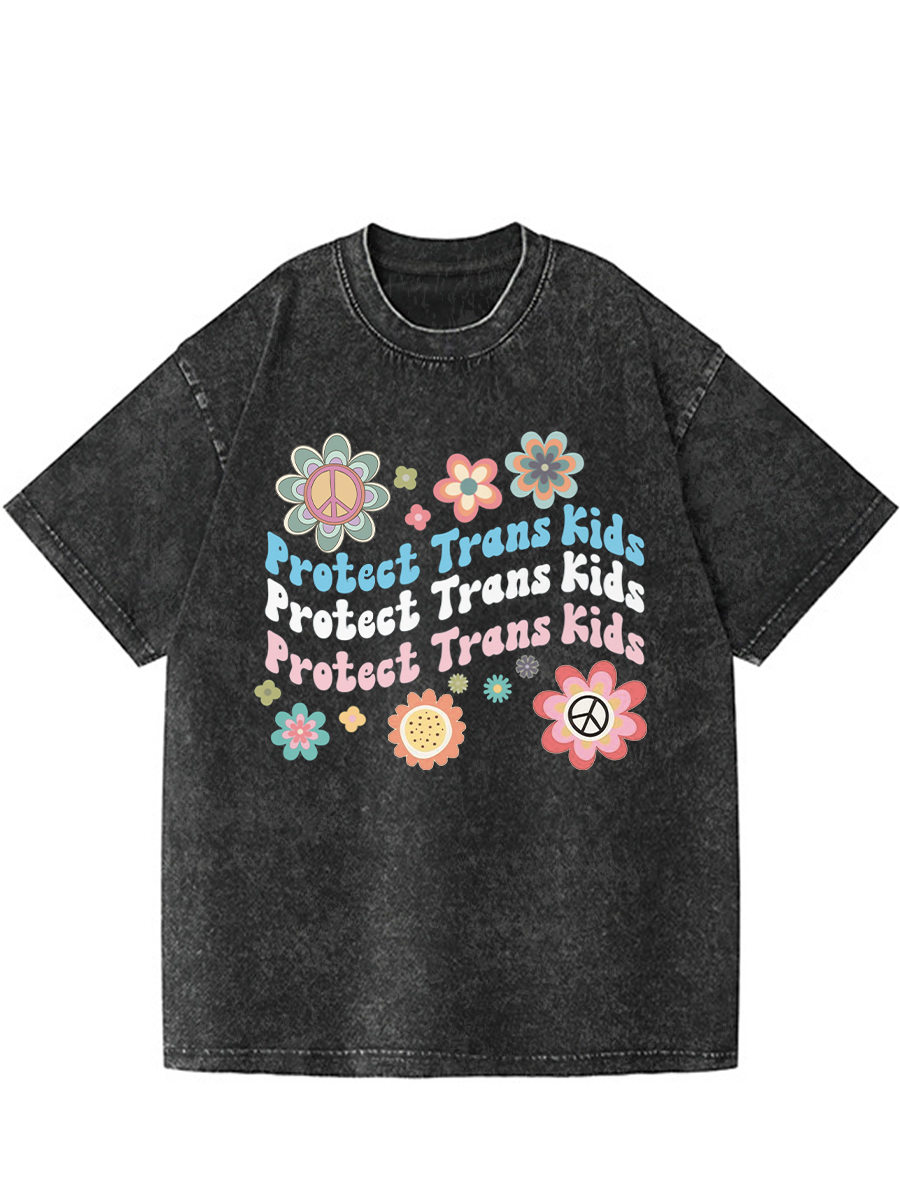 Vintage Flowers Protect Trans Kids Unisex Fitted Washed T-Shirt