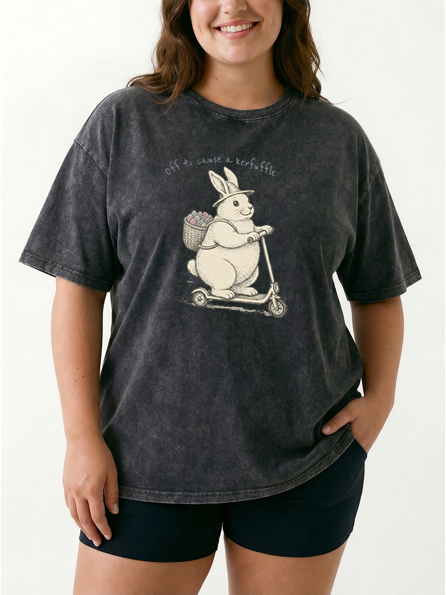 Vintage Funny Easter Bunny Off To Cause A Kerfuffle Washed T-Shirt