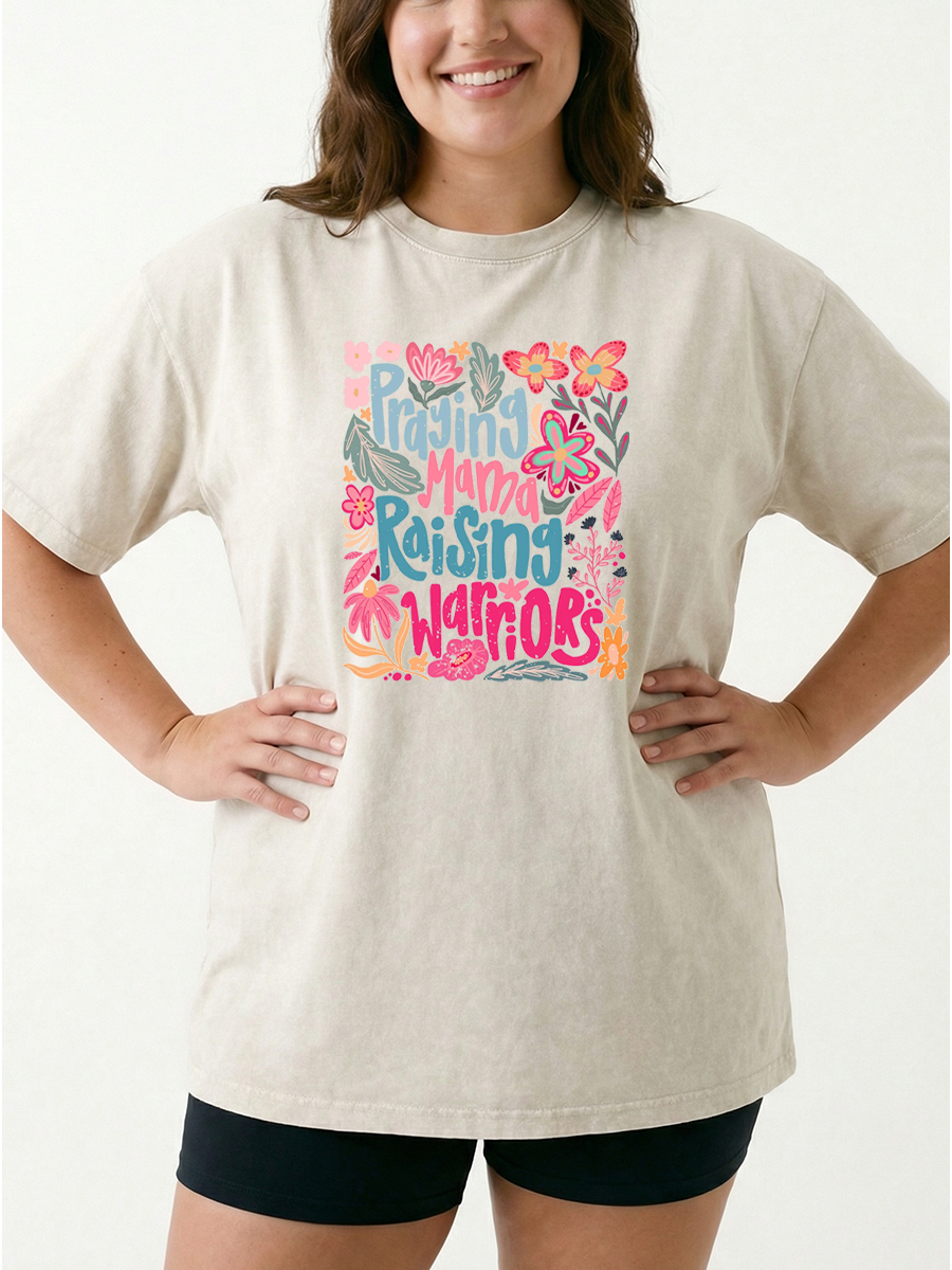 Vintage Praying Mama Raising Warriors Washed T-Shirt