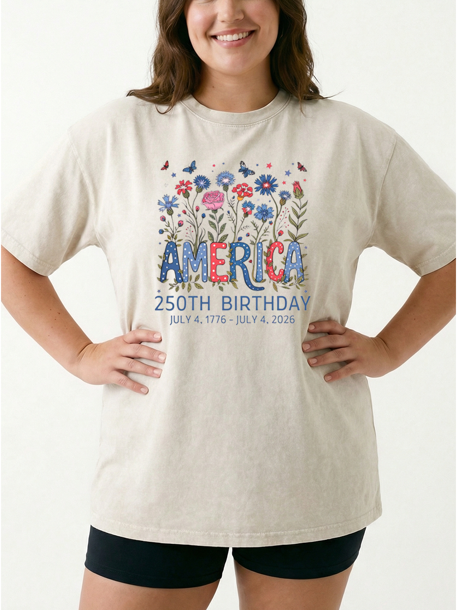 Vintage Floral Usa 250 Years Washed T-Shirt