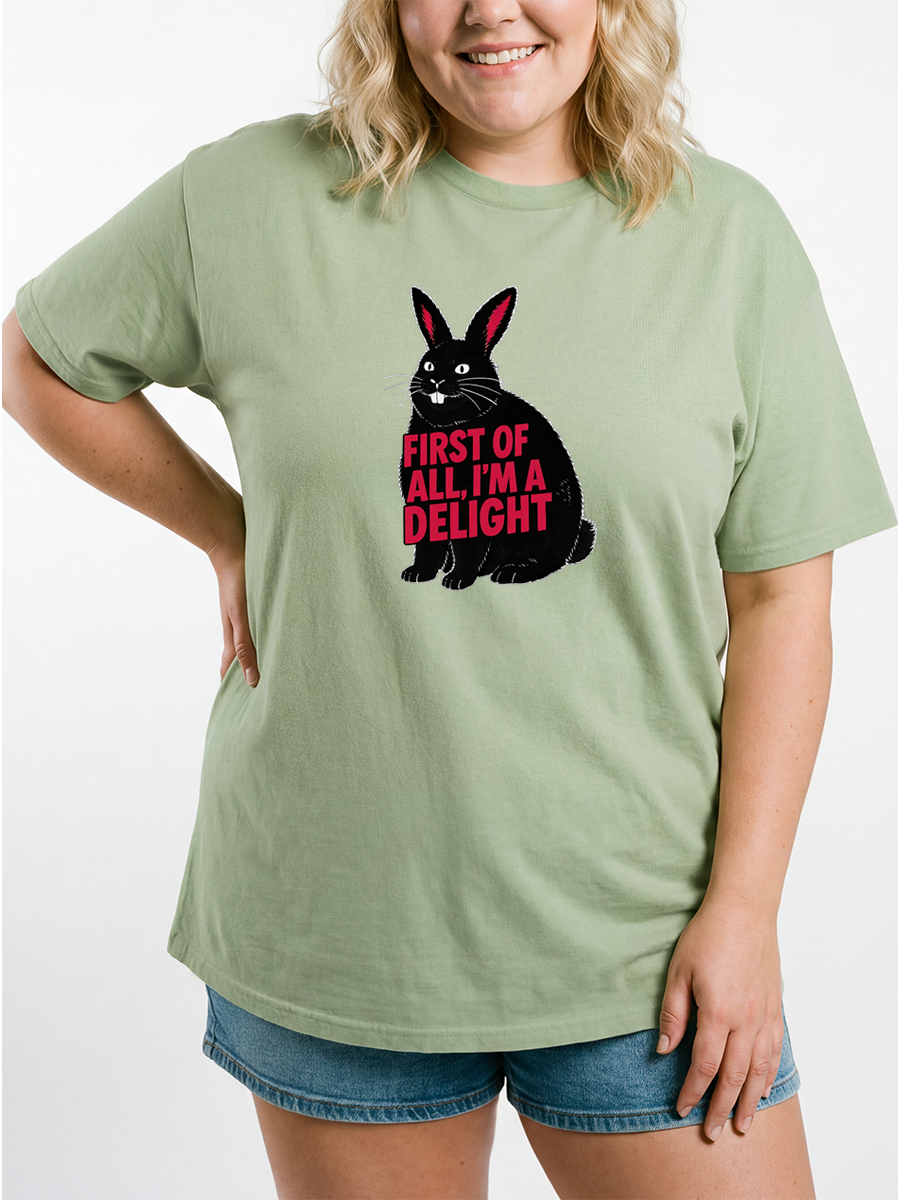 Vintage First Of All I'M A Delight Funny Bunny  Oversize Graphic Tee