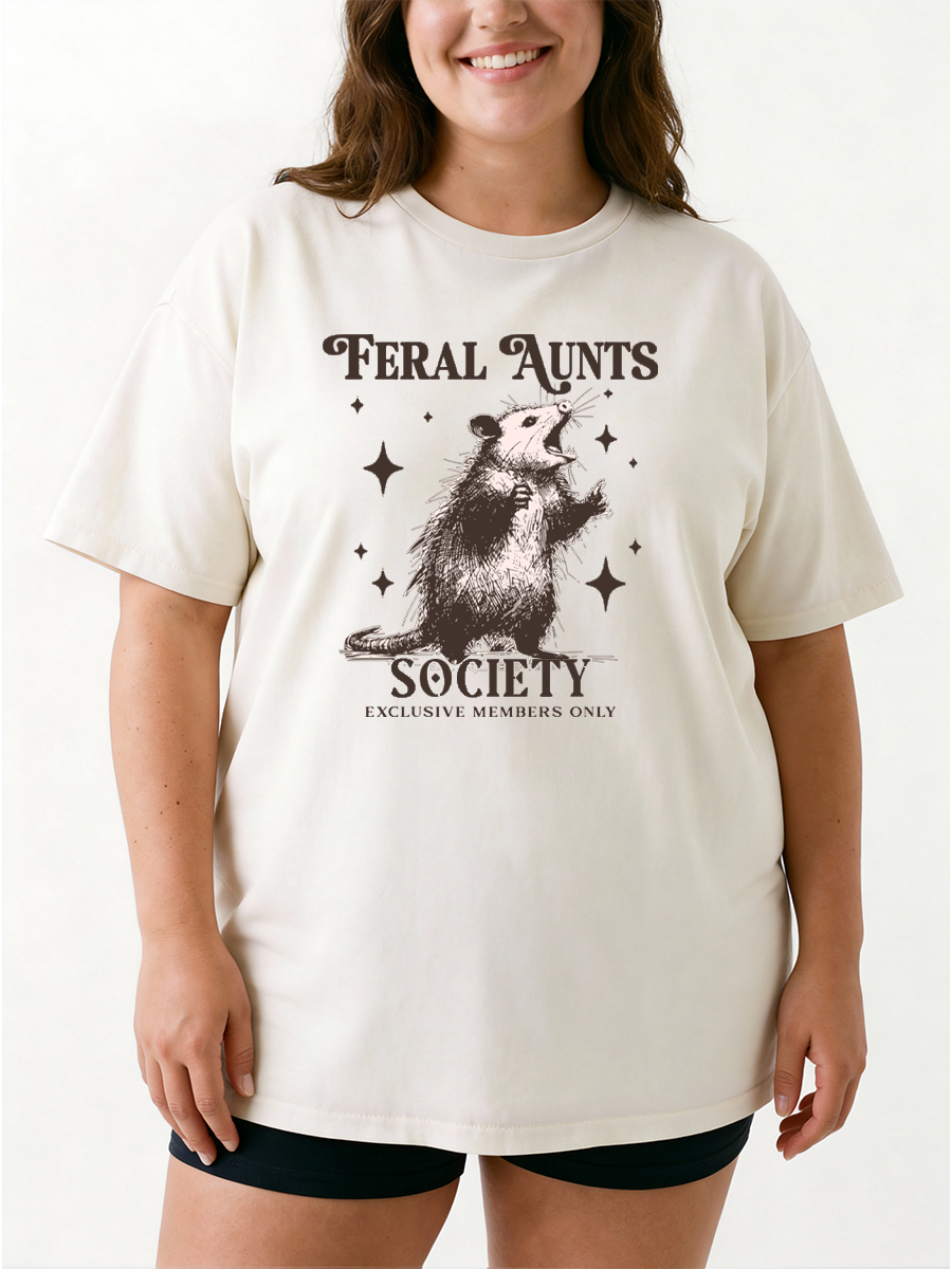 Vintage Feral Aunt Social Club Funny Opossum Oversize Graphic Tee