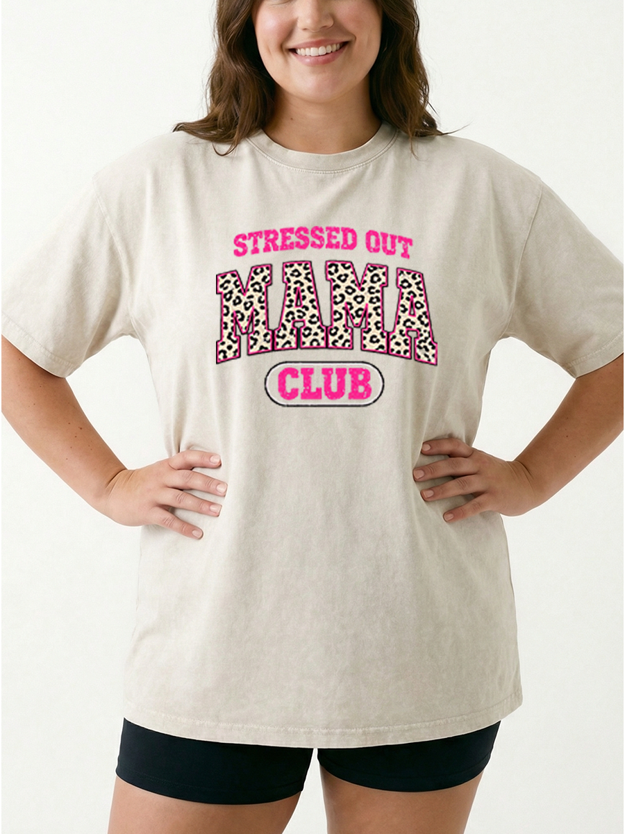 Vintage Stressed Out Mama Club Washed T-Shirt