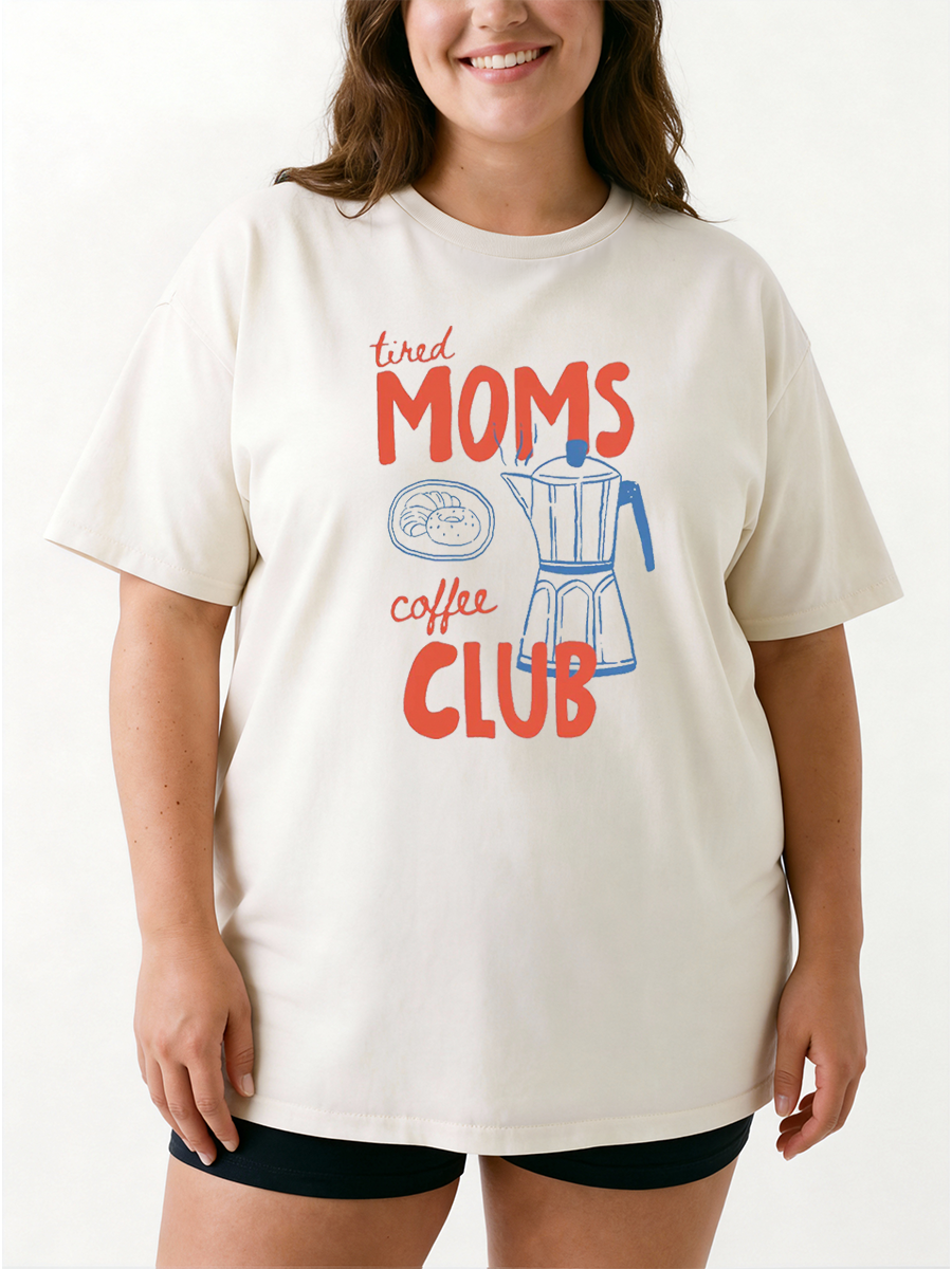 Vintage Tired Moms Coffee Club Oversize Graphic Tee